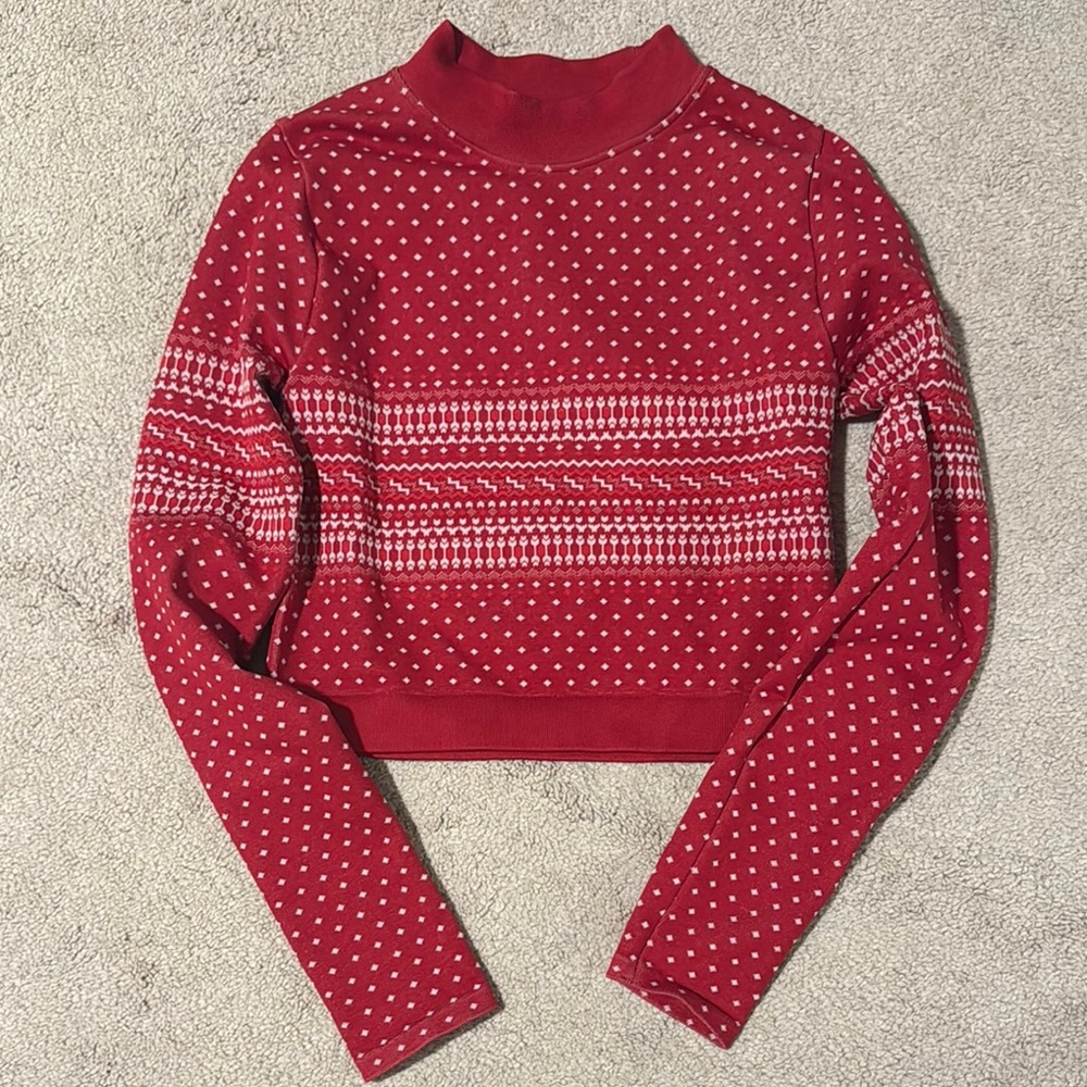 Fabletics Red Crop Top with Nordic Pattern